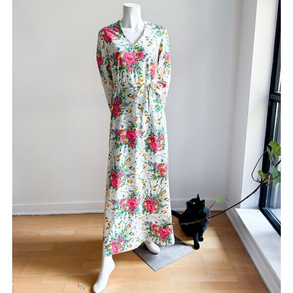 Vintage Matti of Lynne Colourful Floral Long Sleeve Maxi Dress S/M - Picture 2 of 6
